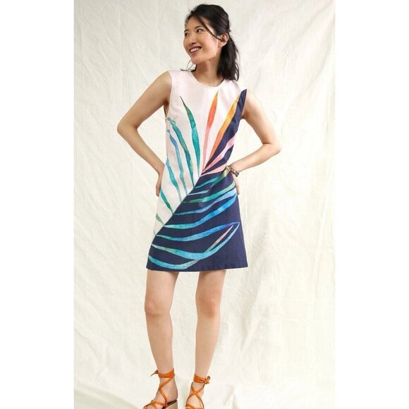 Conditions Apply Anthropologie Dress Women XS Pink Palm Frond Linen Blend NEW - Picture 1 of 13